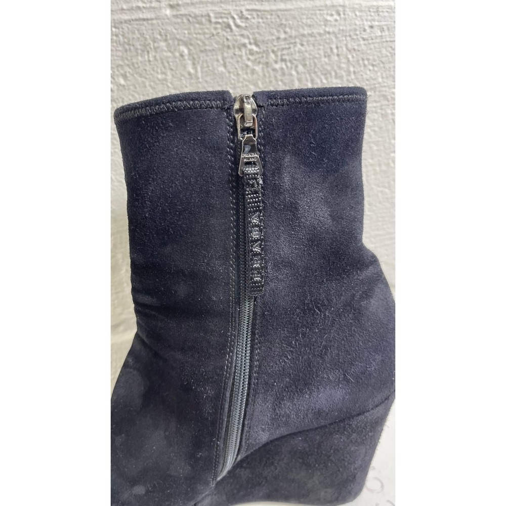 Vintage Prada Wedge Boot Black Suede Zip Side Women's Size 38.5 EU/8.5 US - Picture 11 of 14